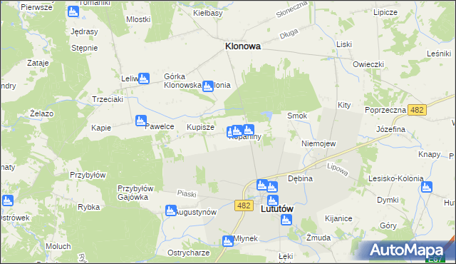 mapa Kopaniny gmina Lututów, Kopaniny gmina Lututów na mapie Targeo