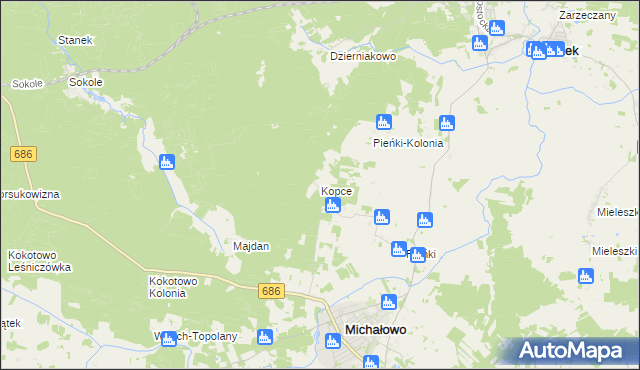 mapa Kopce gmina Michałowo, Kopce gmina Michałowo na mapie Targeo