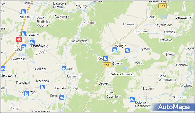 mapa Kopiec gmina Ostrówek, Kopiec gmina Ostrówek na mapie Targeo