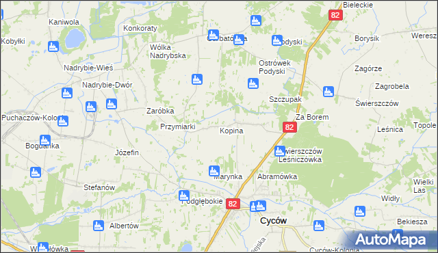 mapa Kopina gmina Cyców, Kopina gmina Cyców na mapie Targeo