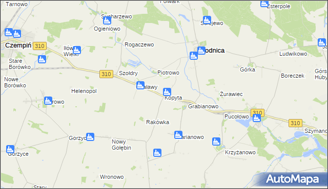 mapa Kopyta gmina Brodnica, Kopyta gmina Brodnica na mapie Targeo