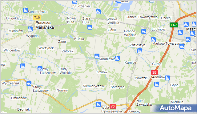 mapa Korabiewice, Korabiewice na mapie Targeo