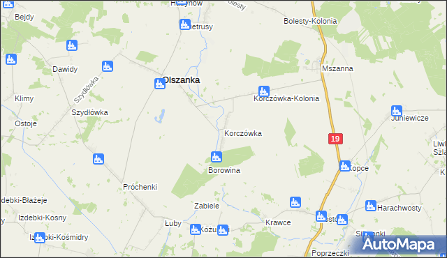 mapa Korczówka gmina Olszanka, Korczówka gmina Olszanka na mapie Targeo