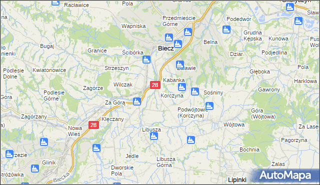 mapa Korczyna gmina Biecz, Korczyna gmina Biecz na mapie Targeo