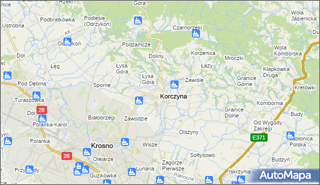 mapa Korczyna powiat krośnieński, Korczyna powiat krośnieński na mapie Targeo