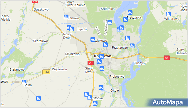 mapa Koronowo powiat bydgoski, Koronowo powiat bydgoski na mapie Targeo
