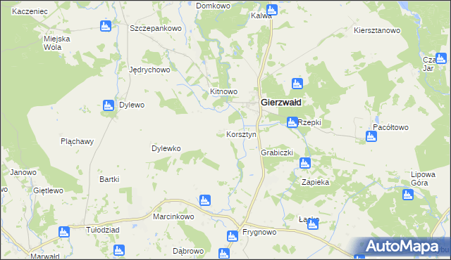 mapa Korsztyn, Korsztyn na mapie Targeo