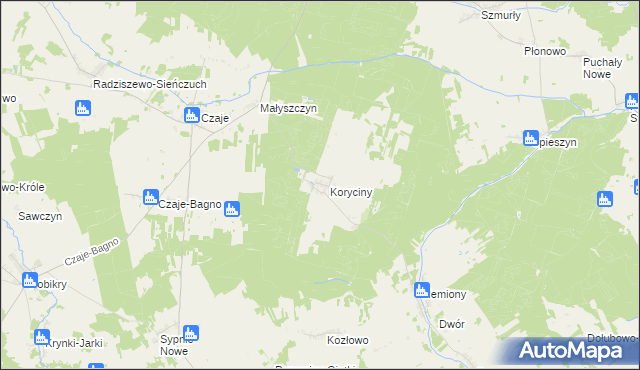 mapa Koryciny, Koryciny na mapie Targeo