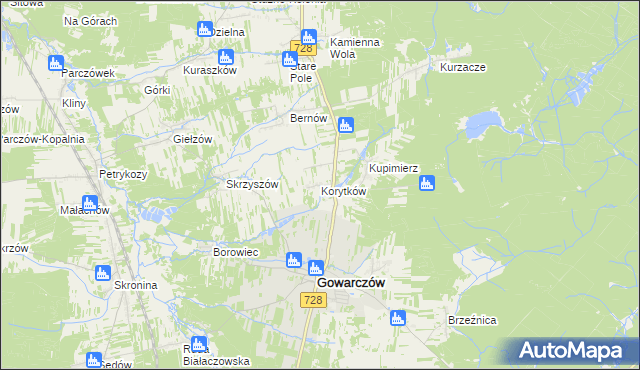 mapa Korytków gmina Gowarczów, Korytków gmina Gowarczów na mapie Targeo