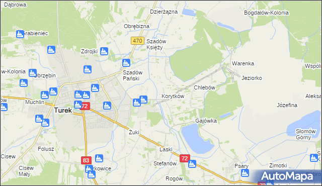 mapa Korytków gmina Turek, Korytków gmina Turek na mapie Targeo