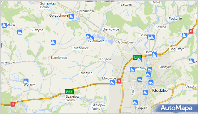 mapa Korytów gmina Kłodzko, Korytów gmina Kłodzko na mapie Targeo