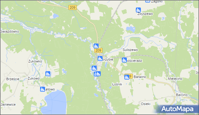 mapa Korzybie gmina Kępice, Korzybie gmina Kępice na mapie Targeo