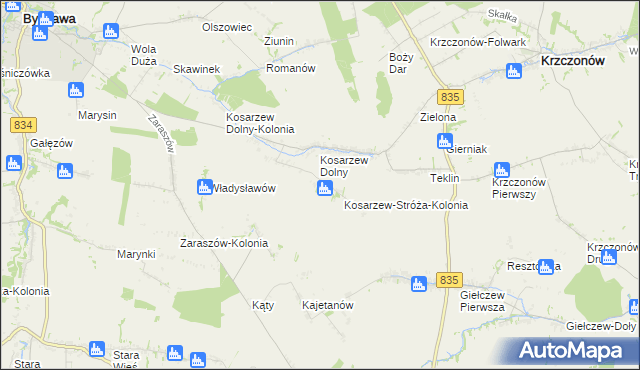 mapa Kosarzew-Stróża, Kosarzew-Stróża na mapie Targeo