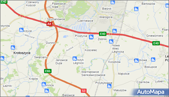 mapa Kościelec gmina Krotoszyce, Kościelec gmina Krotoszyce na mapie Targeo