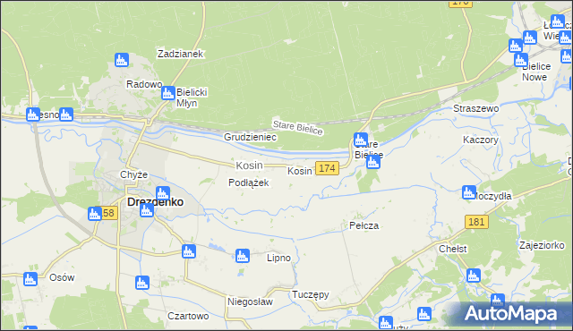 mapa Kosin gmina Drezdenko, Kosin gmina Drezdenko na mapie Targeo