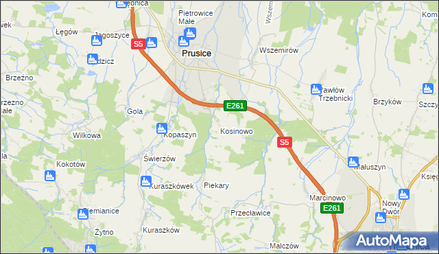 mapa Kosinowo gmina Prusice, Kosinowo gmina Prusice na mapie Targeo