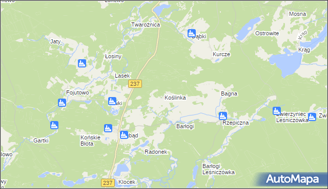 mapa Koślinka gmina Tuchola, Koślinka gmina Tuchola na mapie Targeo