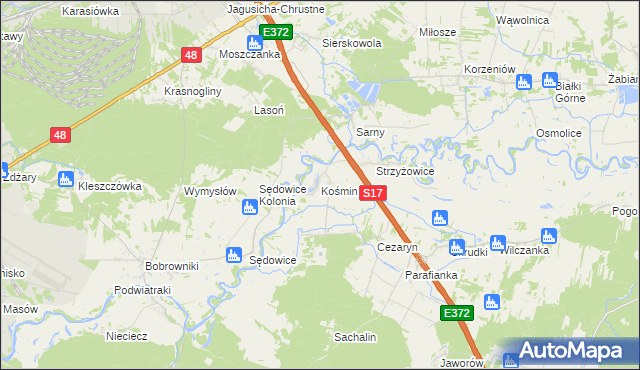 mapa Kośmin gmina Żyrzyn, Kośmin gmina Żyrzyn na mapie Targeo