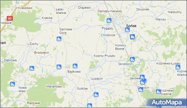 mapa Kosmy-Pruszki, Kosmy-Pruszki na mapie Targeo