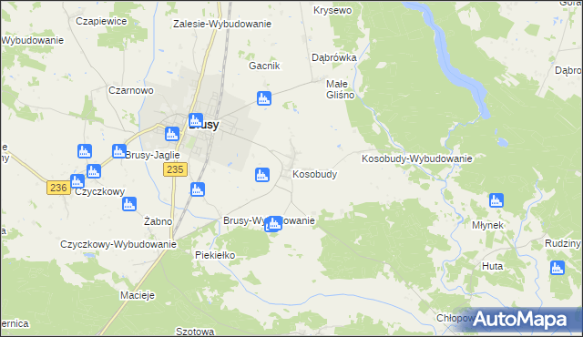 mapa Kosobudy gmina Brusy, Kosobudy gmina Brusy na mapie Targeo