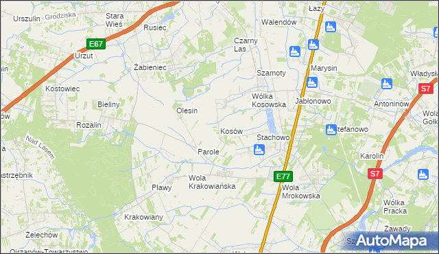 mapa Kosów gmina Lesznowola, Kosów gmina Lesznowola na mapie Targeo