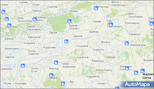 mapa Kosówka gmina Wadowice Górne, Kosówka gmina Wadowice Górne na mapie Targeo