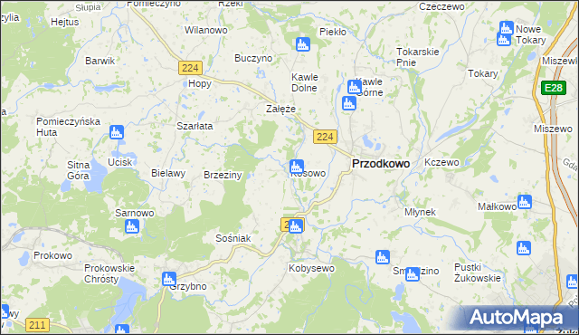 mapa Kosowo gmina Przodkowo, Kosowo gmina Przodkowo na mapie Targeo