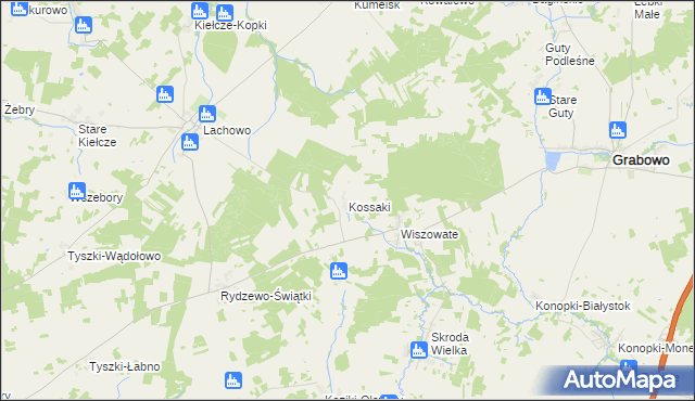 mapa Kossaki gmina Kolno, Kossaki gmina Kolno na mapie Targeo