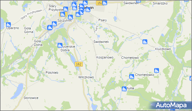 mapa Koszanowo gmina Brzeżno, Koszanowo gmina Brzeżno na mapie Targeo