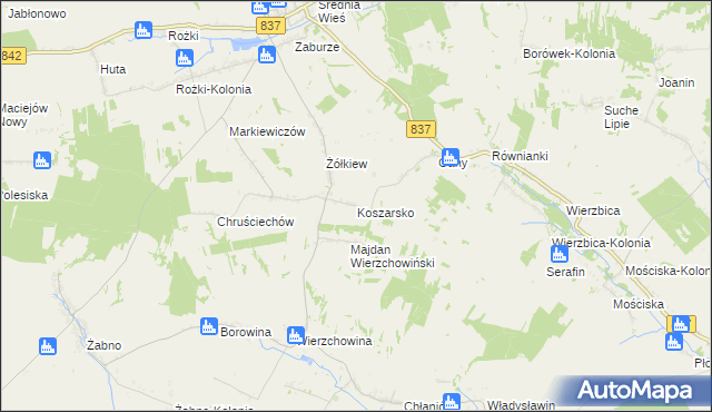 mapa Koszarsko, Koszarsko na mapie Targeo