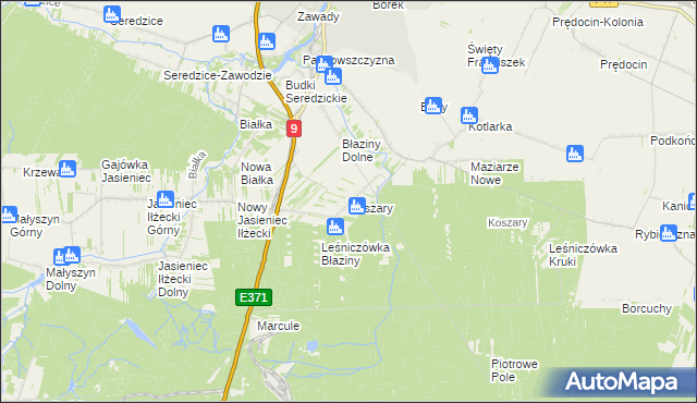 mapa Koszary gmina Iłża, Koszary gmina Iłża na mapie Targeo