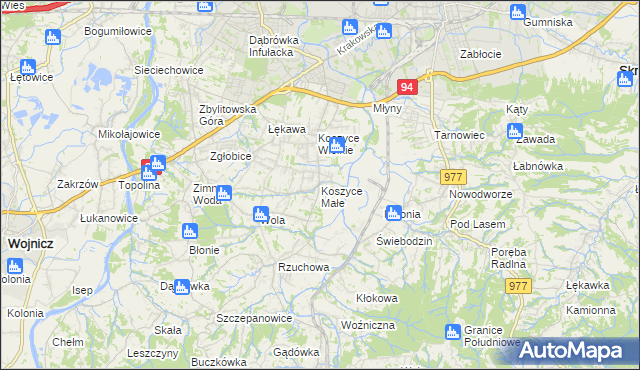 mapa Koszyce Małe, Koszyce Małe na mapie Targeo