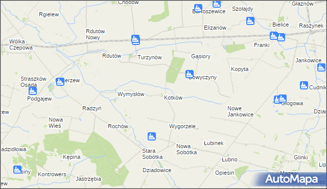 mapa Kotków gmina Grabów, Kotków gmina Grabów na mapie Targeo