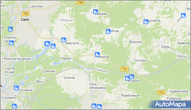 mapa Kotowice gmina Żarki, Kotowice gmina Żarki na mapie Targeo