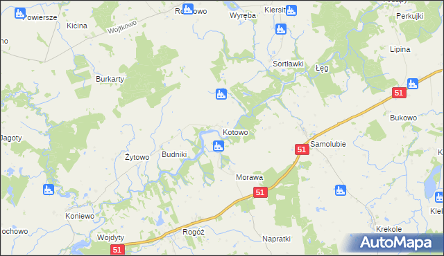 mapa Kotowo gmina Lidzbark Warmiński, Kotowo gmina Lidzbark Warmiński na mapie Targeo