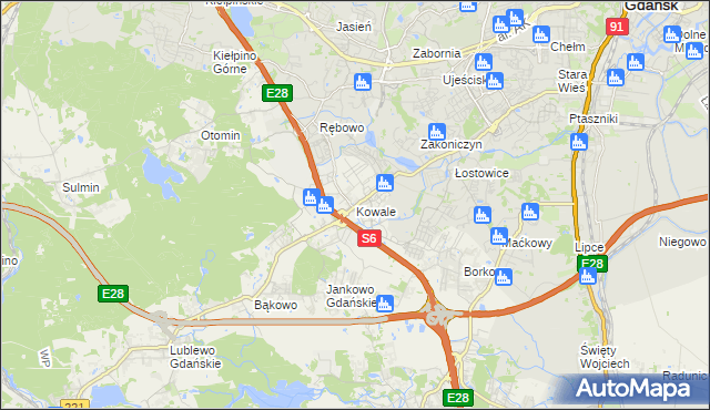 mapa Kowale gmina Kolbudy, Kowale gmina Kolbudy na mapie Targeo
