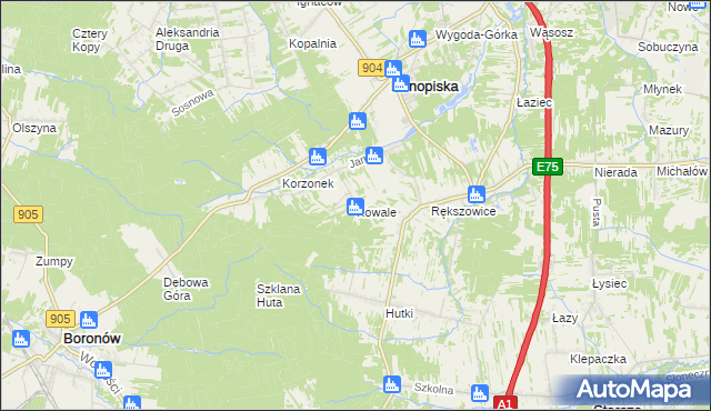 mapa Kowale gmina Konopiska, Kowale gmina Konopiska na mapie Targeo