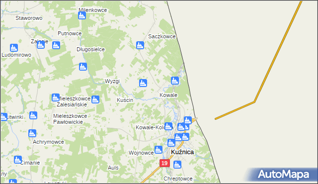 mapa Kowale gmina Kuźnica, Kowale gmina Kuźnica na mapie Targeo