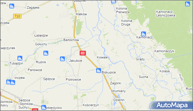 mapa Kowale gmina Sieradz, Kowale gmina Sieradz na mapie Targeo