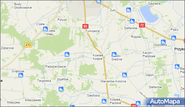 mapa Kowale Księże, Kowale Księże na mapie Targeo