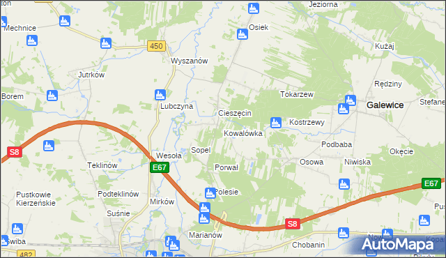 mapa Kowalówka gmina Wieruszów, Kowalówka gmina Wieruszów na mapie Targeo