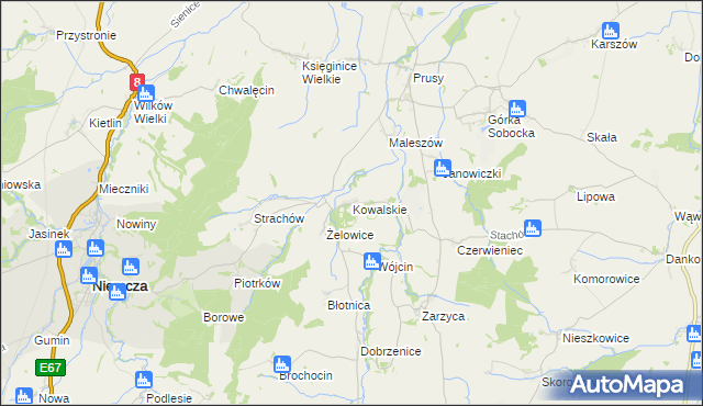 mapa Kowalskie gmina Kondratowice, Kowalskie gmina Kondratowice na mapie Targeo