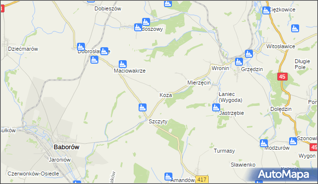 mapa Koza gmina Polska Cerekiew, Koza gmina Polska Cerekiew na mapie Targeo