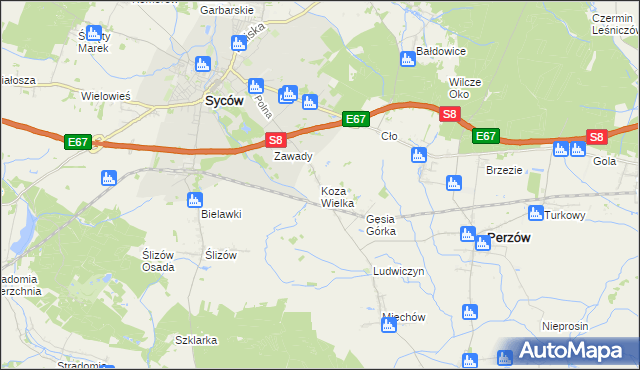 mapa Koza Wielka, Koza Wielka na mapie Targeo