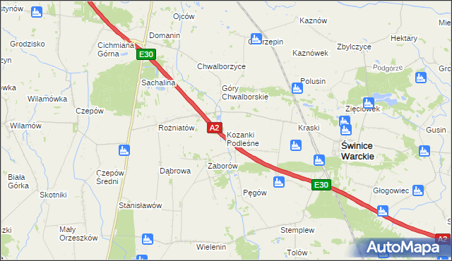 mapa Kozanki Podleśne, Kozanki Podleśne na mapie Targeo