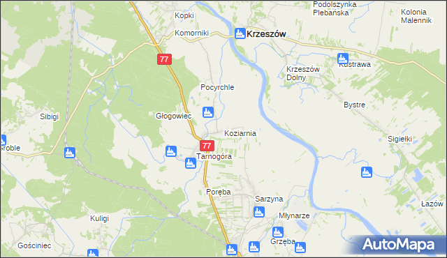 mapa Koziarnia, Koziarnia na mapie Targeo