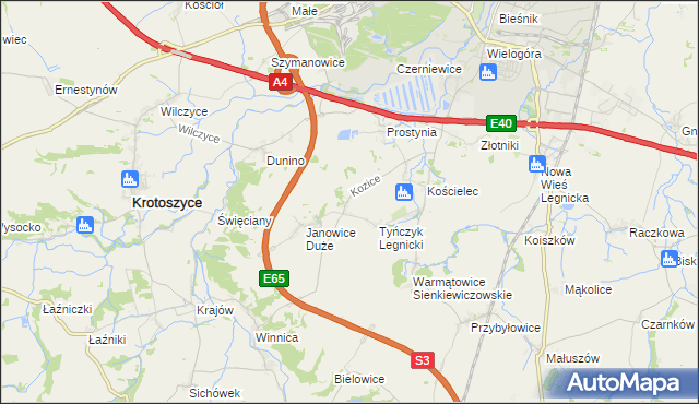 mapa Kozice gmina Krotoszyce, Kozice gmina Krotoszyce na mapie Targeo