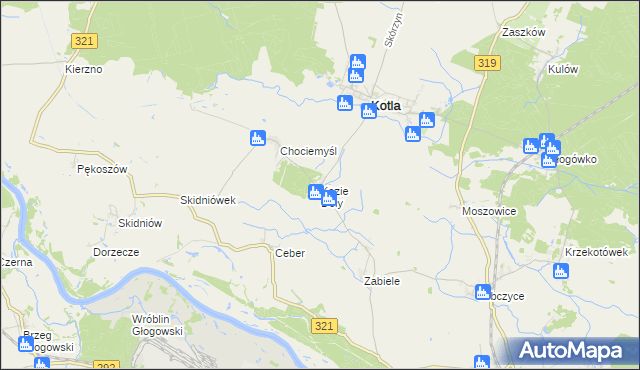 mapa Kozie Doły gmina Kotla, Kozie Doły gmina Kotla na mapie Targeo