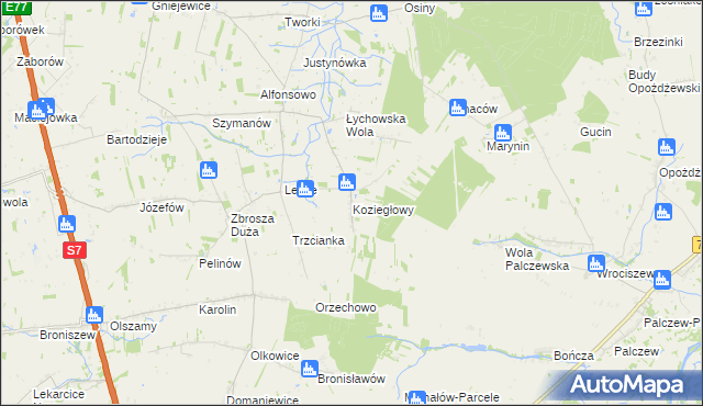 mapa Koziegłowy gmina Jasieniec, Koziegłowy gmina Jasieniec na mapie Targeo