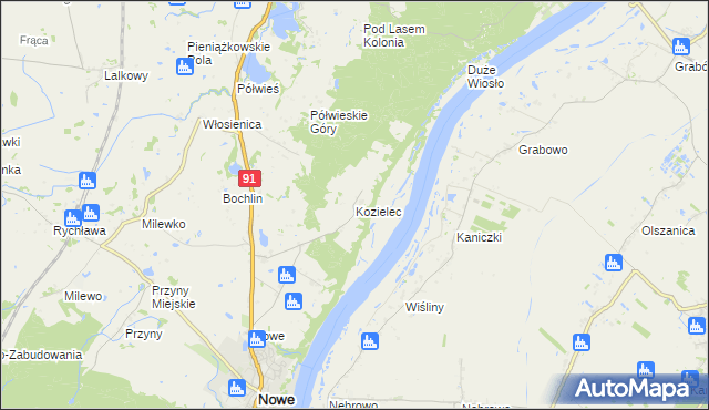 mapa Kozielec gmina Nowe, Kozielec gmina Nowe na mapie Targeo